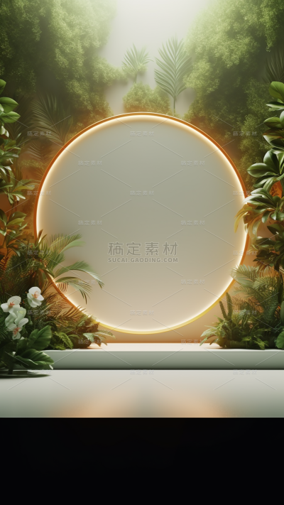 通用电商简约风绿植植物展台静态场景背景