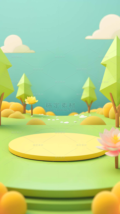 春天春季春日3D立体C4D微缩植物产品背景场景图片素材