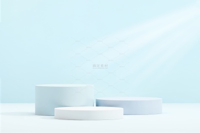 常规内容-背景系列简约感白色立体展台蓝色背景图片