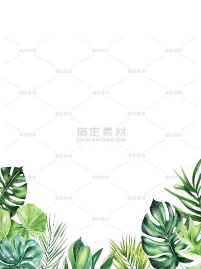 植物系列插画风大片热带叶子边框元素
