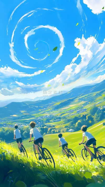 青年节青春感青年群像草地插画背景