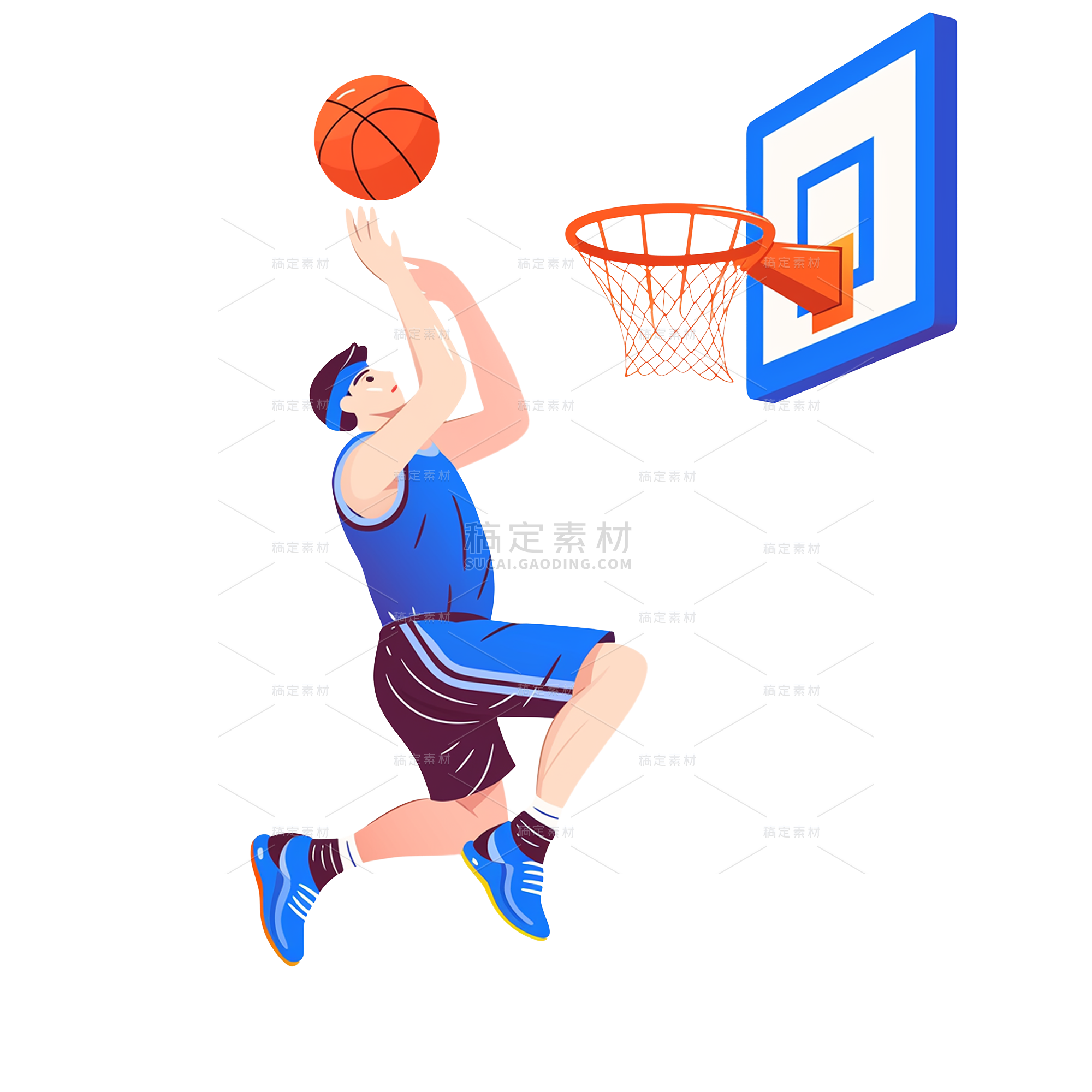 健身系列插画风打篮球人物元素
