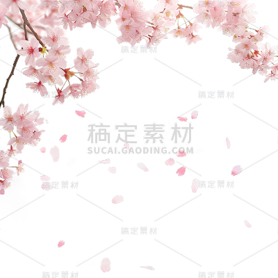 植物通用实景樱花花枝飘花瓣元素素材