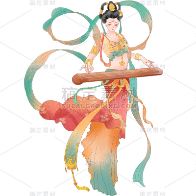 敦煌写实插画飞天仙女人物元素素材