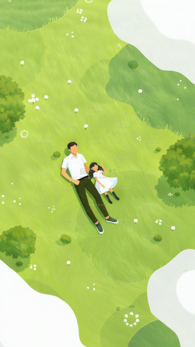 父亲节温馨感亲子互动草坪插画背景