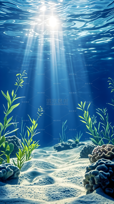 风光系列实景感海底沙石植物展台背景