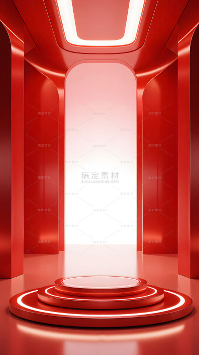 科技风系列红色金属空间电商促销展台背景