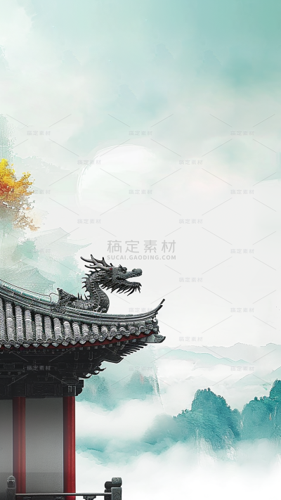 春天春季春日实景屋檐龙背景图片素材