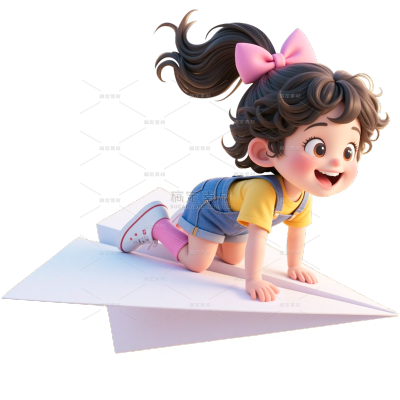 儿童节可爱光感小孩飞机火箭组合元素