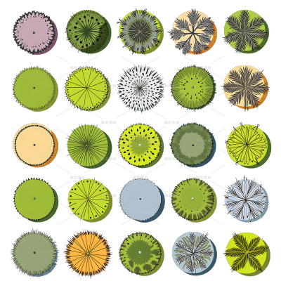 植物系列插画风叶片线条圆形贴纸（td）