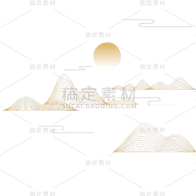 中国风通用金色矢量山水组合元素素材