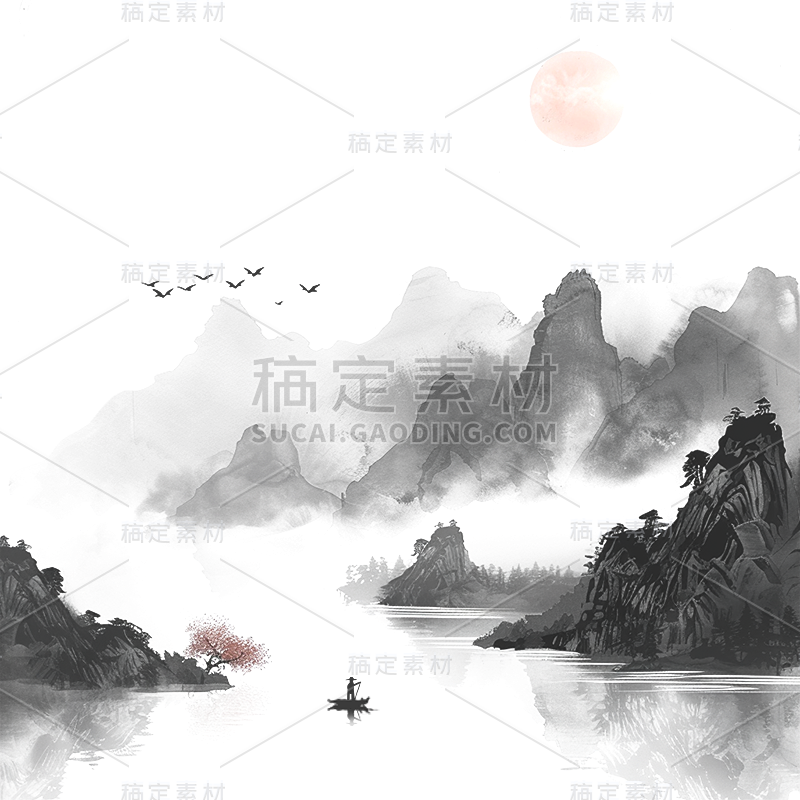 中国风通用水墨山组合元素素材