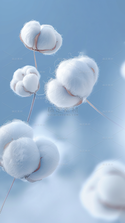 植物实景白色多枝棉花枝场景背景图片素材