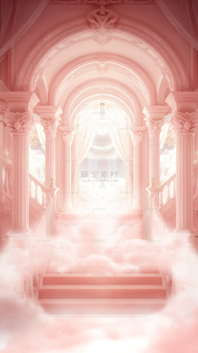 三八妇女节梦幻感欧式建筑+花朵背景