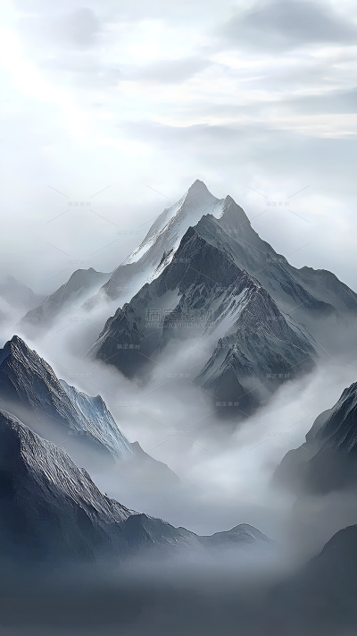 风光系列实景感山峰云层云雾背景 
