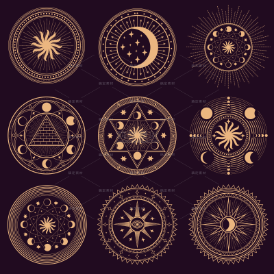 边框系列矢量塔罗星月边框元素组合（td）