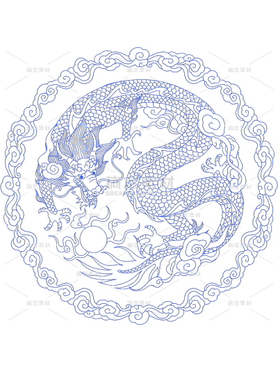常规插画线条环形龙元素素材