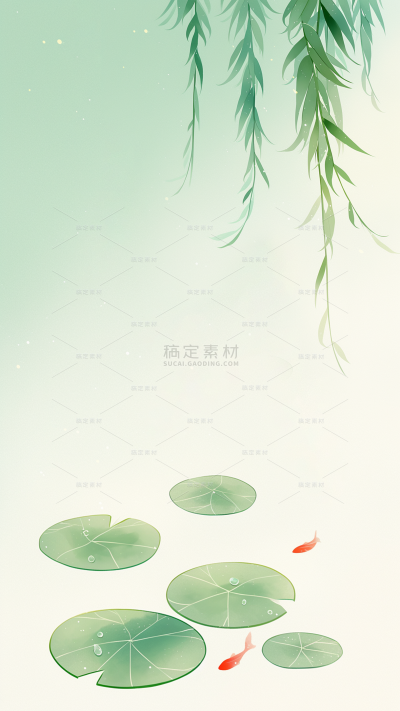 植物系列清新感湖下小雨柳树柳条