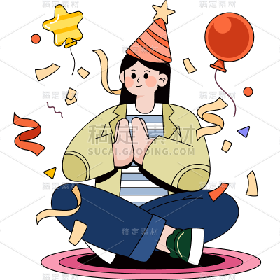 女人人物鼓掌动作插画风贴纸