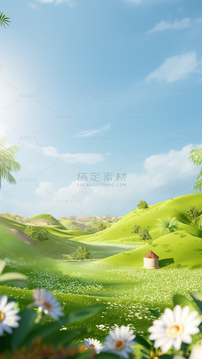 风光系列3D-建筑草地场景通用背景素材
