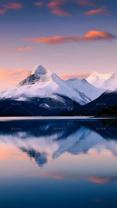 通用唯美自然山川湖水雪山晚霞风景背景