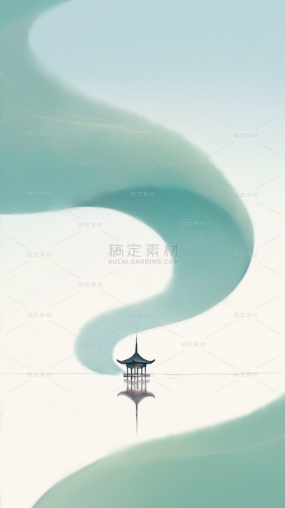 夏日中国风-水墨晕染写意留白山水背景图片
