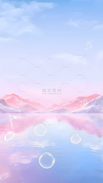 风光系列梦幻感水晶音符水面天空背景