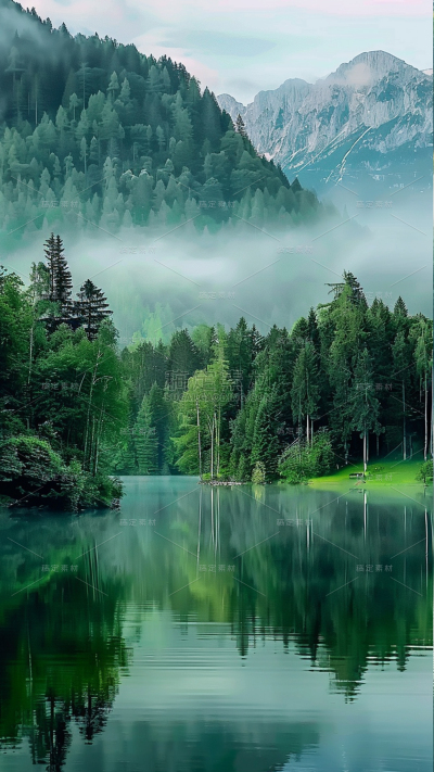 风光通用实景森林水面背景图片素材