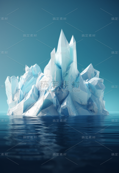 漂浮在水中的冰山，明亮的雕塑风格，清晰的平面设计，哑光绘画，特写，光线充足的构图，挪威的自然，大胆的色度