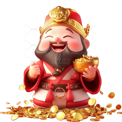 除夕&春节卡通3D财神金币金元宝组合元素