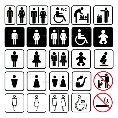常规通用洗手间及设施组合图标贴纸