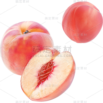 果蔬系列写实切片和完整三个桃子组合贴纸