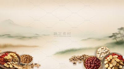 医疗系列写实中药材+水墨画背景