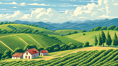 风光通用插画乡间田野图片背景图片素材