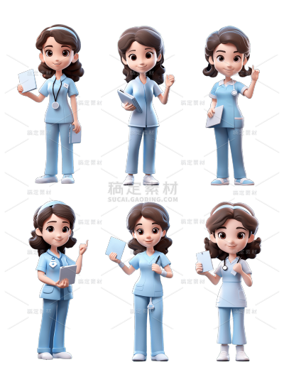 2309SC-素材组合-3D护士系列人物贴纸