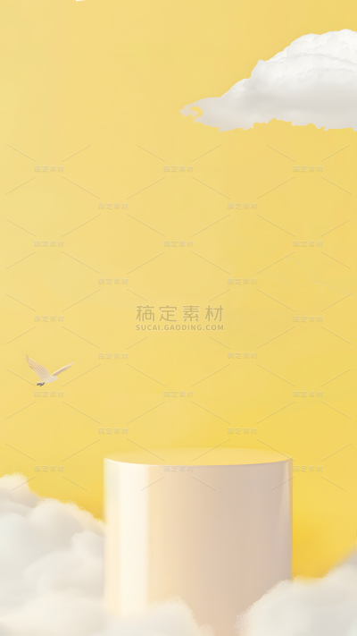 通用背景黄色系展台圆柱云朵鸟