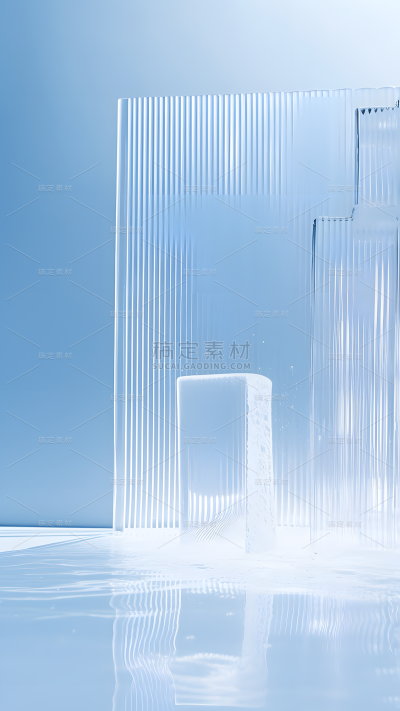 通用电商简约透明玻璃感蓝色水面展台场景背景