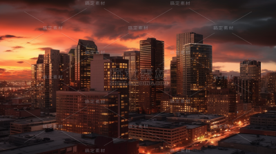 城市日落景观，科幻大片既视感
