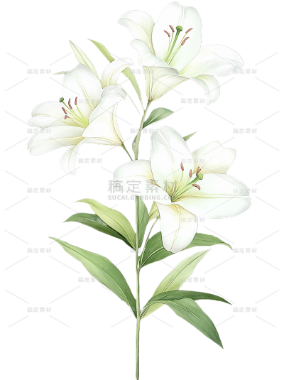 植物系列清新感插画风百合花元素