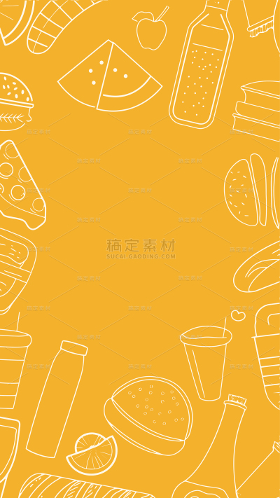 美食黄色美食线稿背景简约