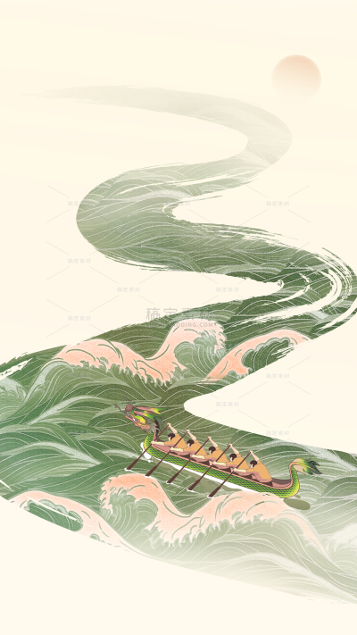 端午节国风肌理河流粽子船背景