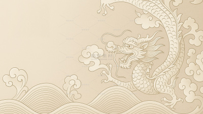 中国风传统线条龙海浪云纹元素背景（td）