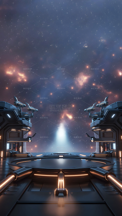 科技风系列未来感黑金色金属空间站星空电商促销展台背景