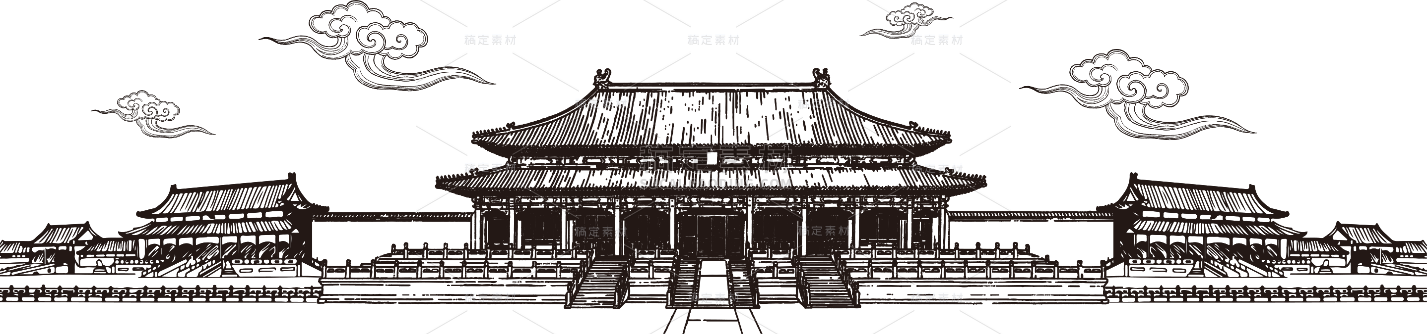 建筑系列中式建筑线稿元素（td)
