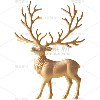 圣诞节平安夜3D立体金色麋鹿圣诞装饰元素素材