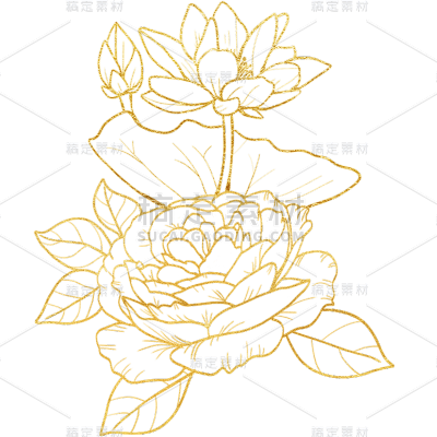 植物通用金色线条花朵元素素材
