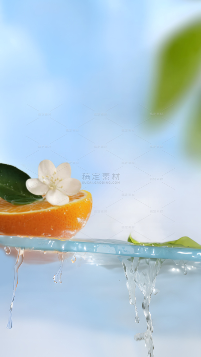 夏天实景感清透玻璃展台背景图