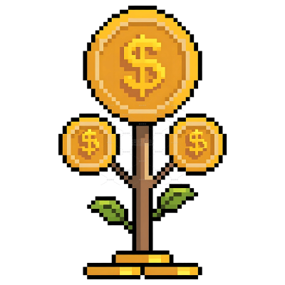 游戏系列插画风马赛克金钱钱币树（td）