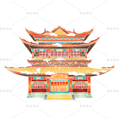 小雪节气通用国潮中国风传统建筑元素贴纸
