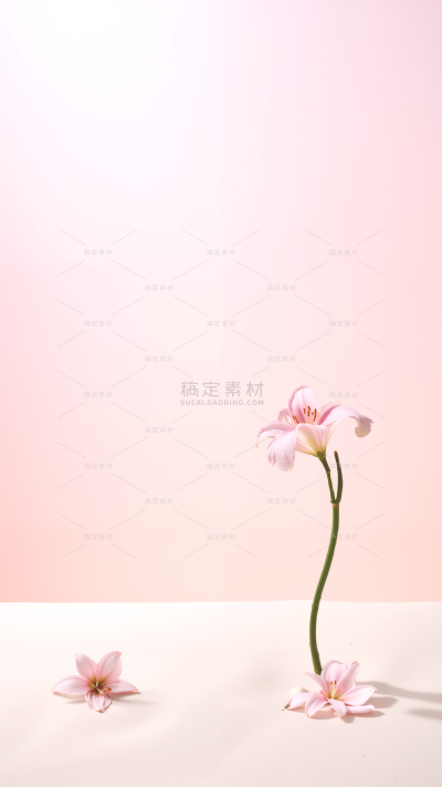 植物系列唯美感粉色百合花沙地背景